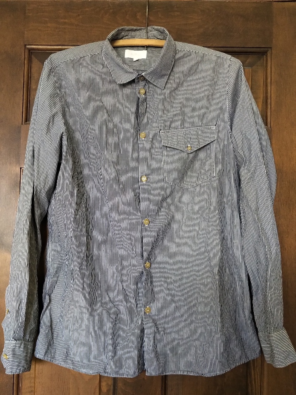 Men's Navy & White Striped A.P.C. Button Down Shirt